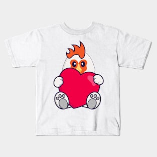 Cute chicken holding a big red heart. Kids T-Shirt